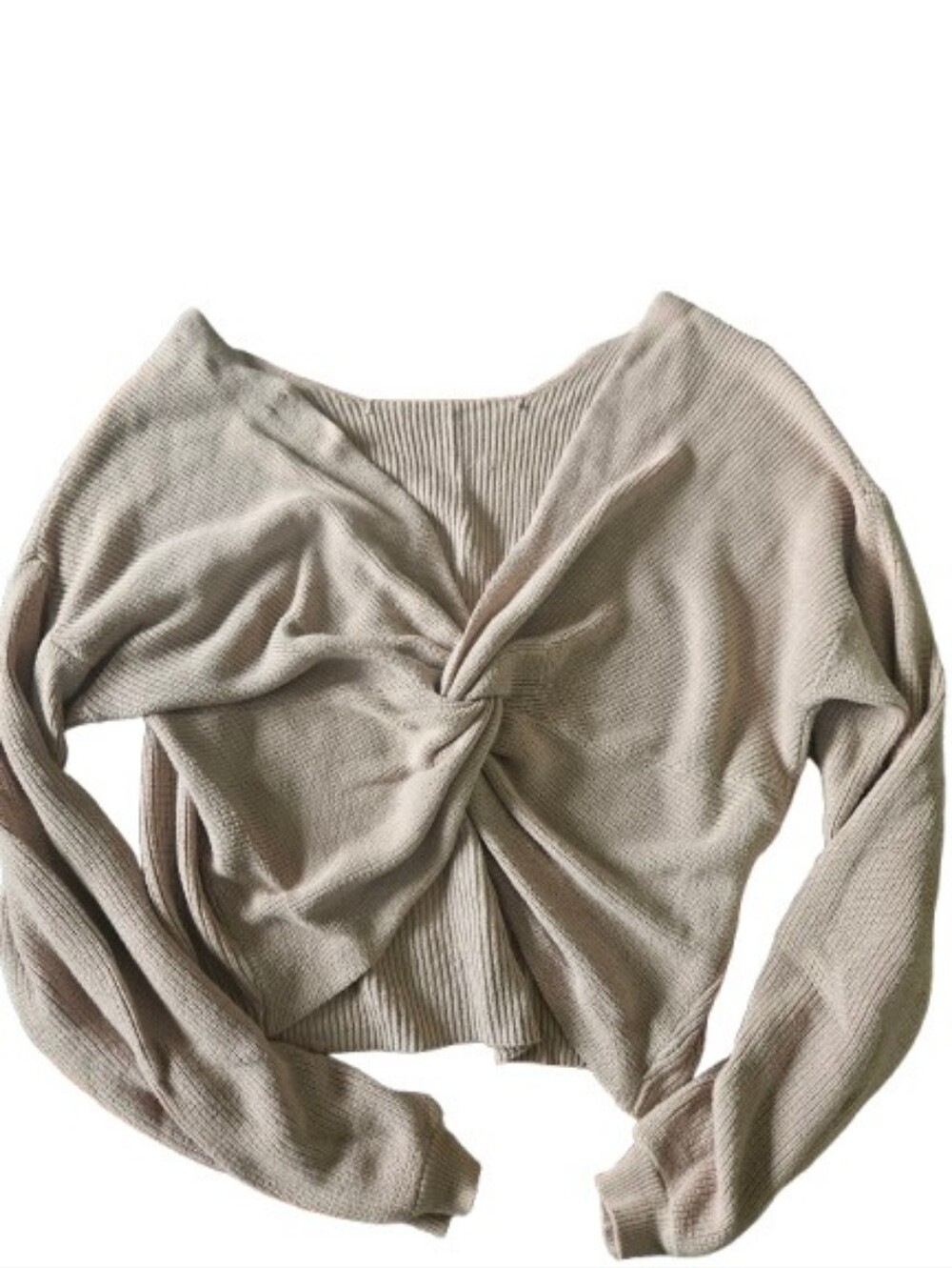 OAK + FORT Twist-Knot Off-Shoulder Sweater in Beige